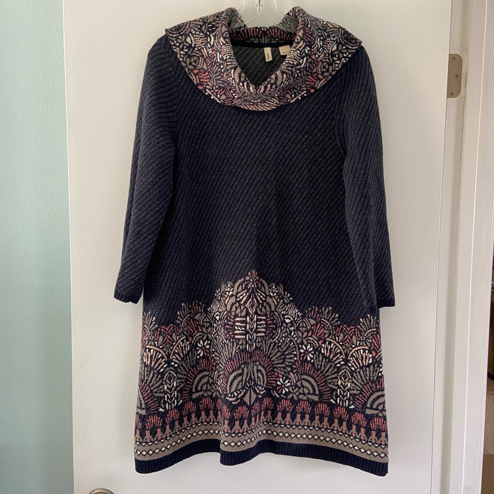 Anthropologie Moth Sz L Imperial Garden Tunic Sweater Dress Alpaca Cotton Wool - Picture 6 of 14